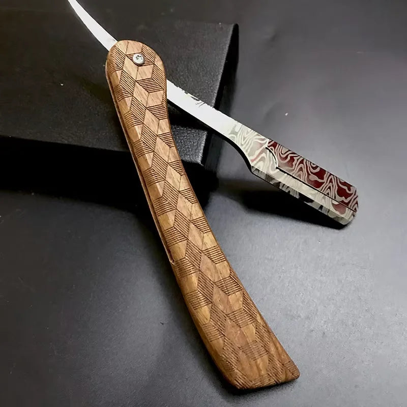 tan wood handle blade shaving razors professional barber shaver eyebrow razor men's replaceable blade shaving razor men gift