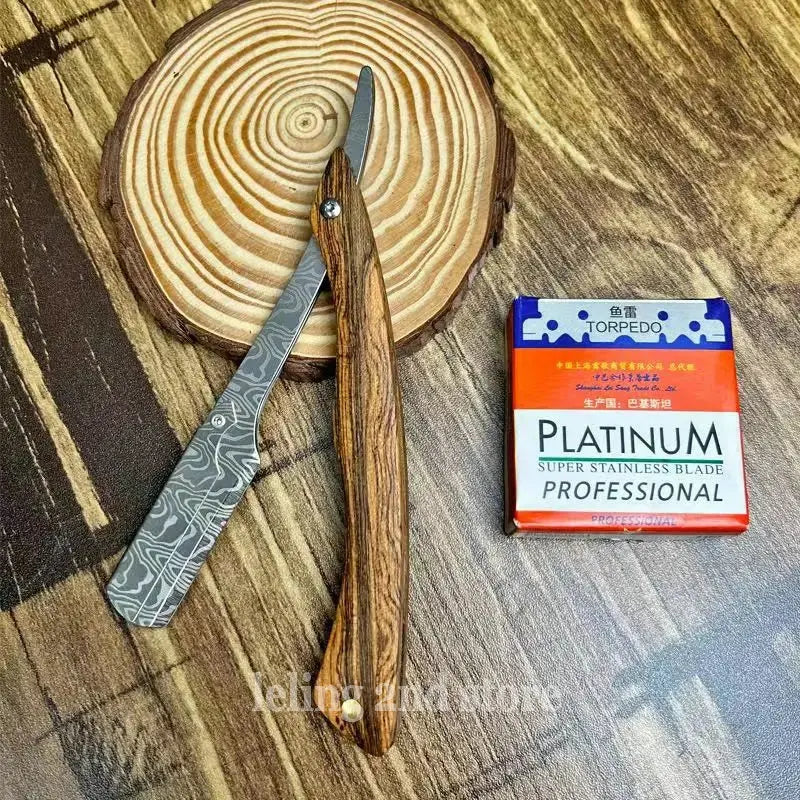 tan wood handle blade shaving razors professional barber shaver eyebrow razor men's replaceable blade shaving razor men gift