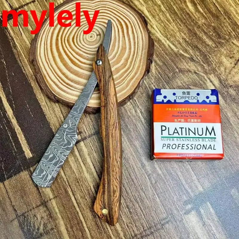 tan wood handle blade shaving razors professional barber shaver eyebrow razor men's replaceable blade shaving razor men gift
