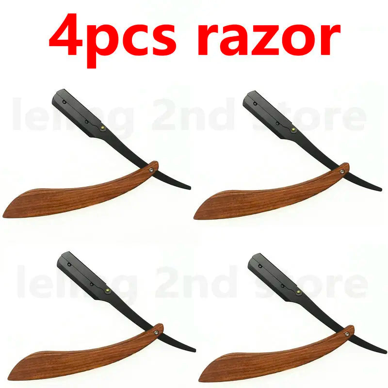 tan wood handle blade shaving razors professional barber shaver eyebrow razor men's replaceable blade shaving razor men gift