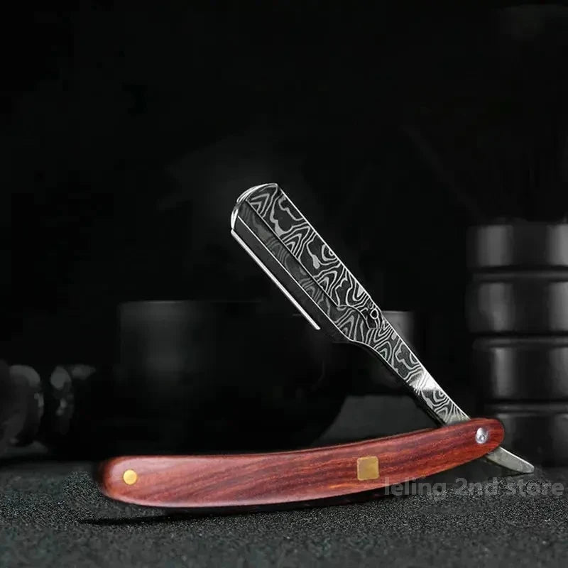 tan wood handle blade shaving razors professional barber shaver eyebrow razor men's replaceable blade shaving razor men gift