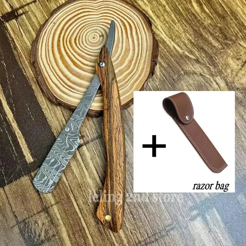 tan wood handle blade shaving razors professional barber shaver eyebrow razor men's replaceable blade shaving razor men gift