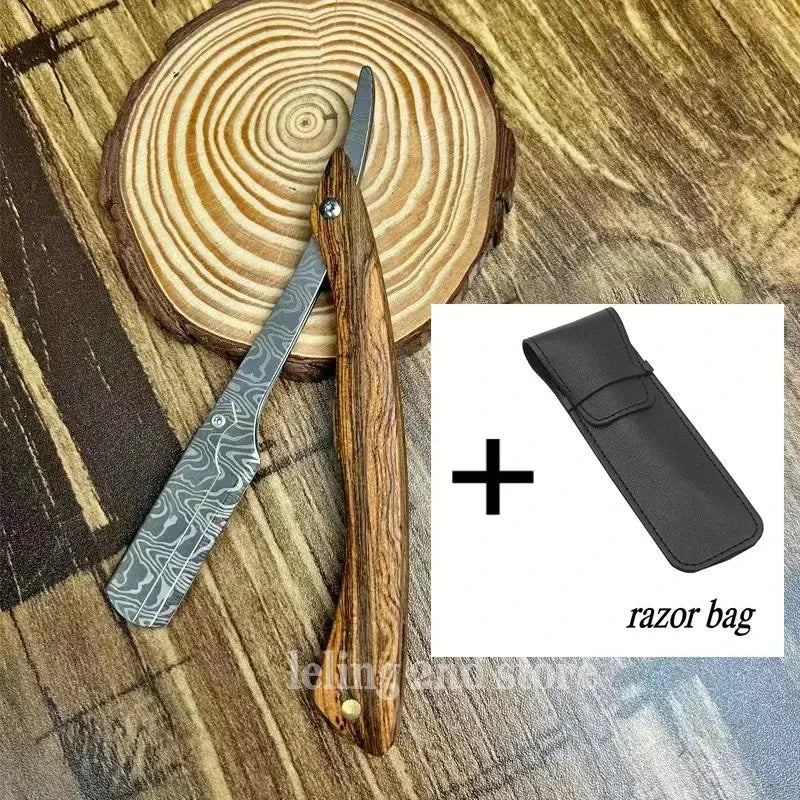 tan wood handle blade shaving razors professional barber shaver eyebrow razor men's replaceable blade shaving razor men gift