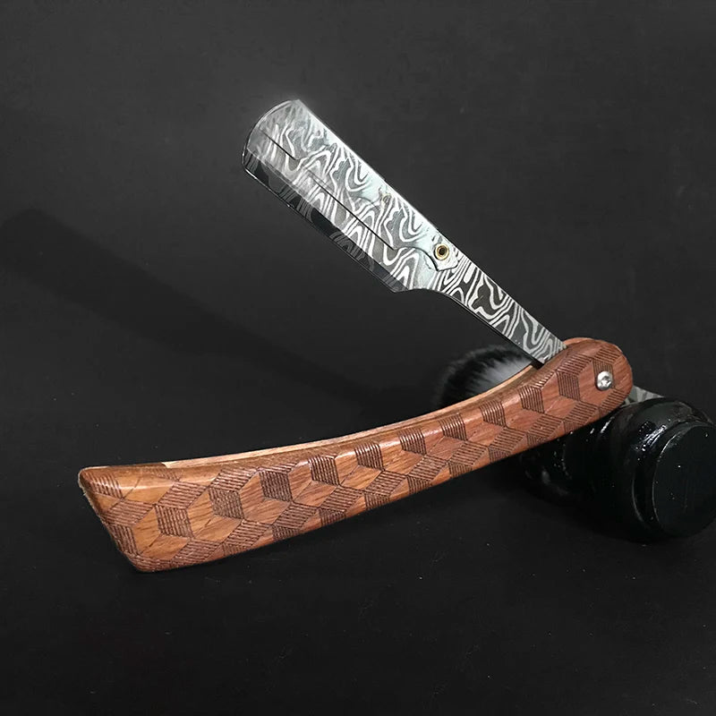 tan wood handle blade shaving razors professional barber shaver eyebrow razor men's replaceable blade shaving razor men gift