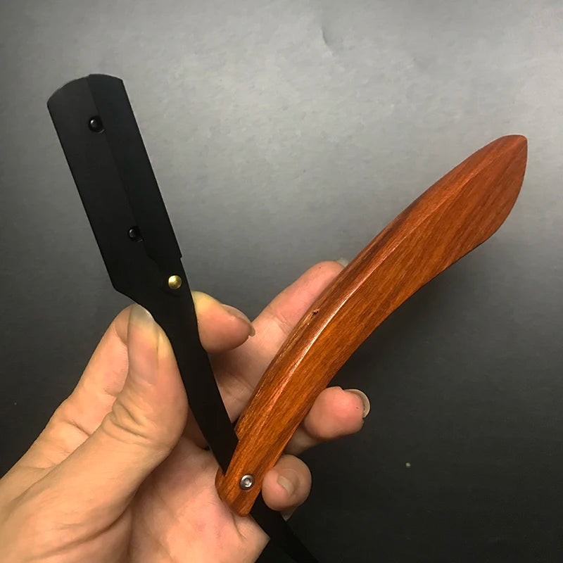 tan wood handle blade shaving razors professional barber shaver eyebrow razor men's replaceable blade shaving razor men gift